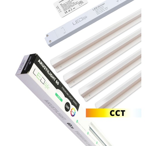 Troldtekt LED Zigbee skinnesett 4x120 cm - CCT, innfelt, Akustilight
