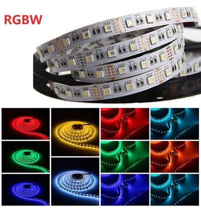 RGB+WW sett: 5m LED stripe, 60 LED, 10,8w, kontrollere og transformator