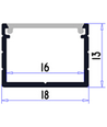 Aluprofil 18x13 for IP65 og IP68 LED-strip - Bred, 1m, inkl. matt deksel og klips, eloksert