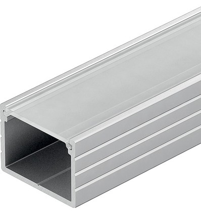 Aluprofil 18x13 for IP65 og IP68 LED-strip - Bred, 1m, inkl. matt deksel og klips, eloksert