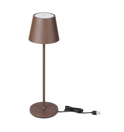 V-Tac oppladbar bordlampe, trådløs - Cortenfarget, IP54 utendørs bordlampe, touch dimbar