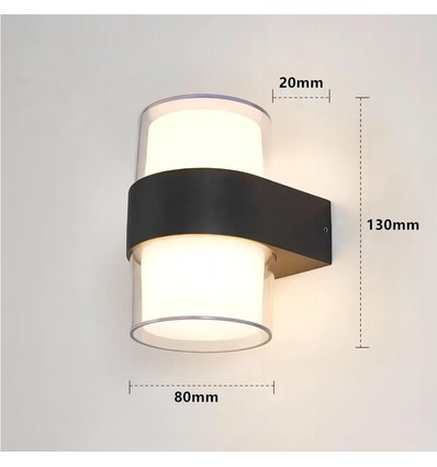 9W LED-vegglampe - IP65 utendørs, rund, sort, opp/ned, inkl. lyskilde