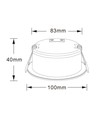 7W Ø10cm Lavprofil Downlight dimbar RA93 - Hull: Ø8,3 cm, Mål: Ø10 cm, CCT