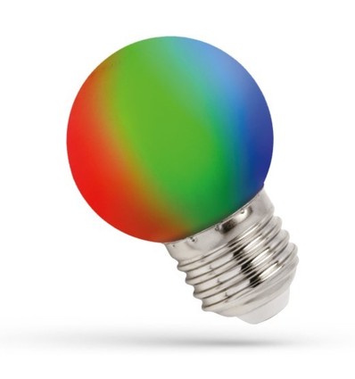 E27 1W RGB LED kronepære - G45, 260 grader, fargeskiftende, dekorasjonspære