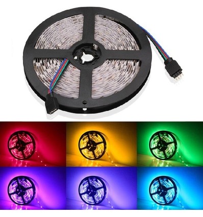 5m 4,8W/m RGB sprutsikker LED-strip - 12V DC, IP65, 30 LED per meter