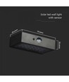 3W Solcelle vegglampe LED - IP65, sort, sensor