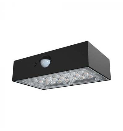 3W Solcelle vegglampe LED - IP65, sort, sensor