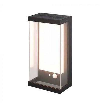1W Solcelle vegglampe LED - IP54, sort, sensor
