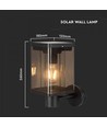2.5W Vegglampe LED - IP54, sort, sensor, solcelle