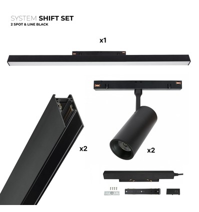 SHIFT 2x spot + lysskinne-sett - 2 meter komplett + spots og grunnbelysning, Sort