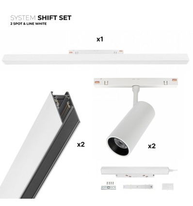 SHIFT 2x spot + lysskinne-sett - 2 meter komplett + spotter og grunnbelysning, Hvit