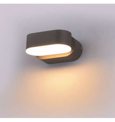 6W LED vegglampe - IP65 utendørs, oval, grå, roterbar 350 grader, inkl. lyskilde