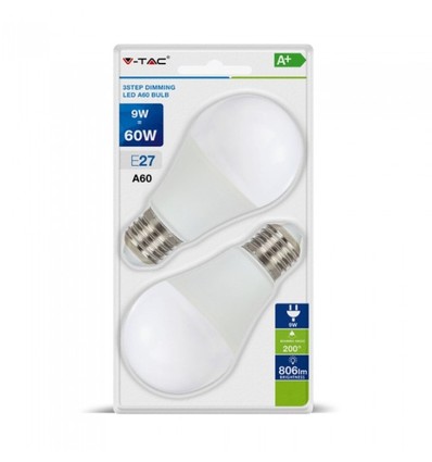 E27 9W 3-trinns dimbar LED-pære - A60, On/off dimbar