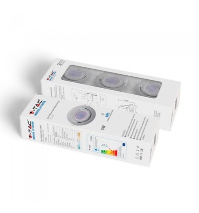V-Tac 3-pak downlights med 5W lyskilde - Hvit front, komplett med GU10 holder og LED spotter, innendørs