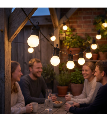Stemningsfull belysning med varmhvite LED-pærer i en stue-setting.